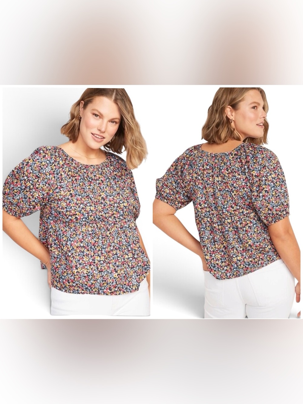 Old Navy Floral Puff Sleeve Babydoll Blouse Size XXL 100% Cotton Top Cottagecore